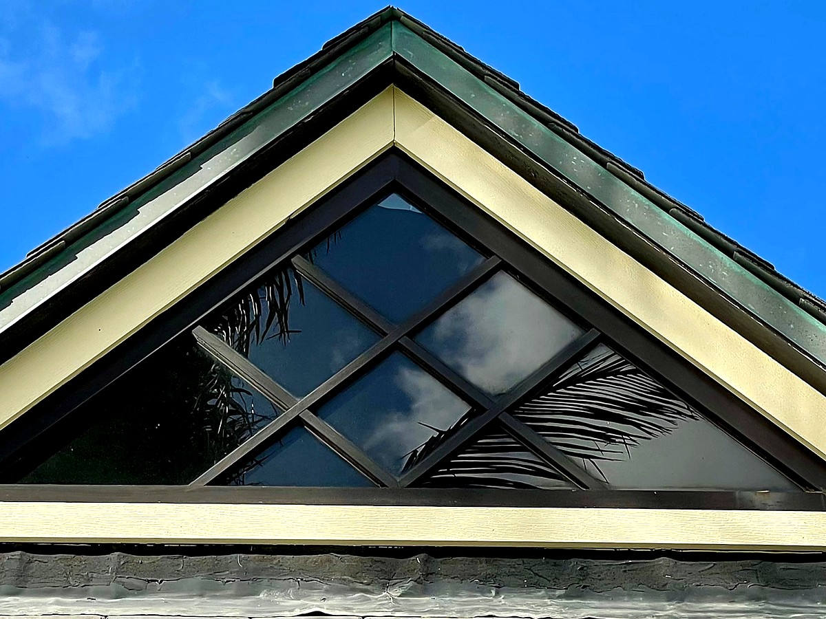 Architectural diamond window detail with pristine glass near Lighthouse Point FL