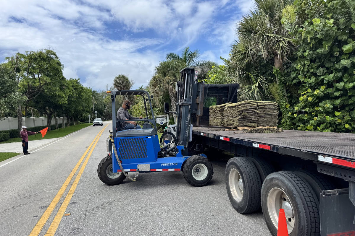 Sod delivery forklift unloading in South Florida